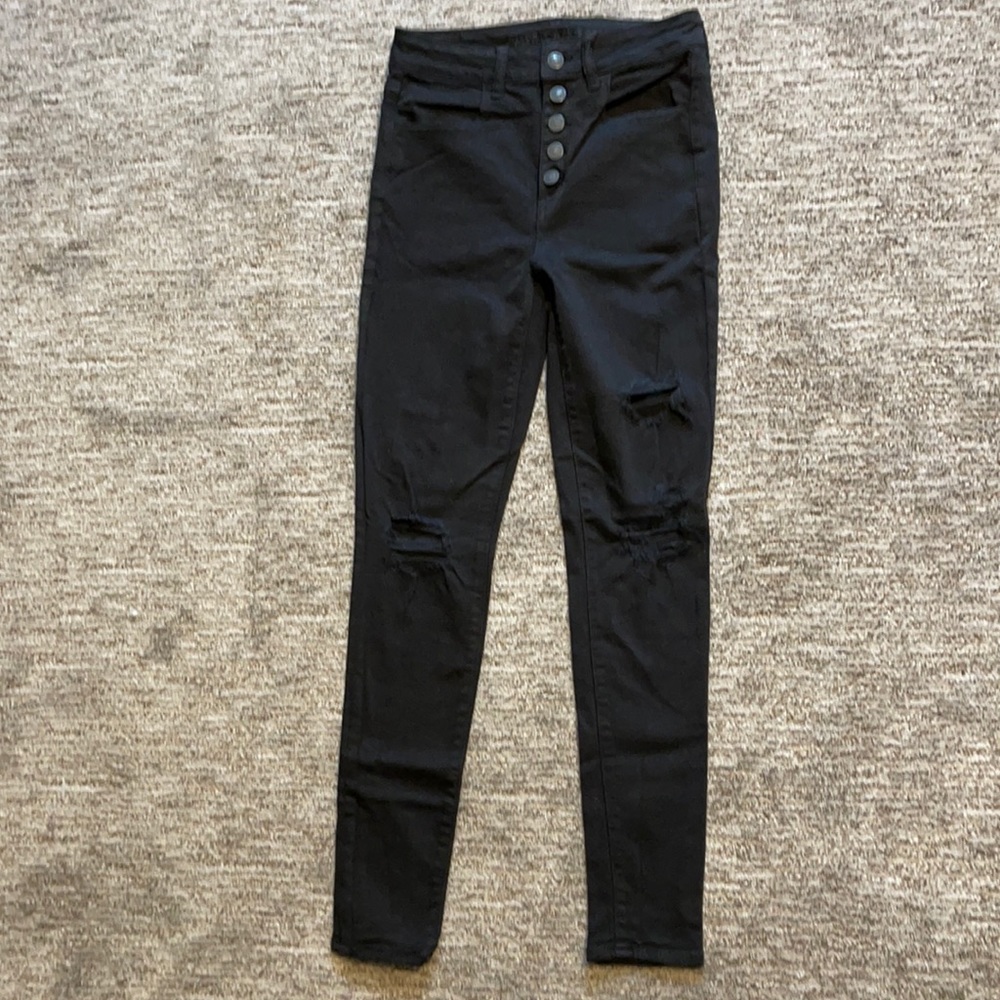 American eagle button fly black skinny jeans